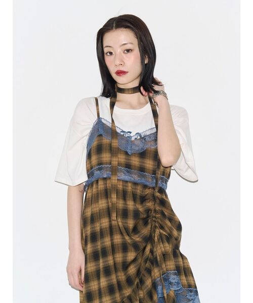 ワンピース レースドッキングアシメヘムキャミワンピースの画像