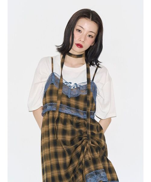 ワンピース レースドッキングアシメヘムキャミワンピースの画像