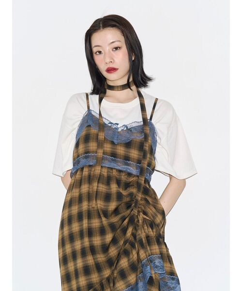 ワンピース レースドッキングアシメヘムキャミワンピースの画像