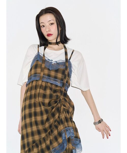 ワンピース レースドッキングアシメヘムキャミワンピースの画像