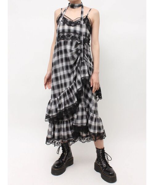 ワンピース レースドッキングアシメヘムキャミワンピースの画像