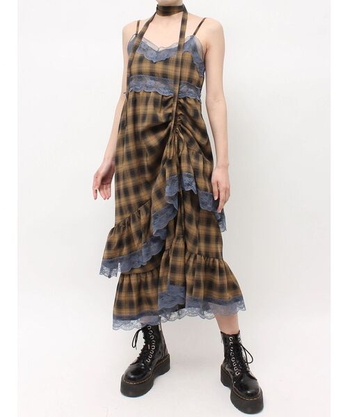 ワンピース レースドッキングアシメヘムキャミワンピースの画像