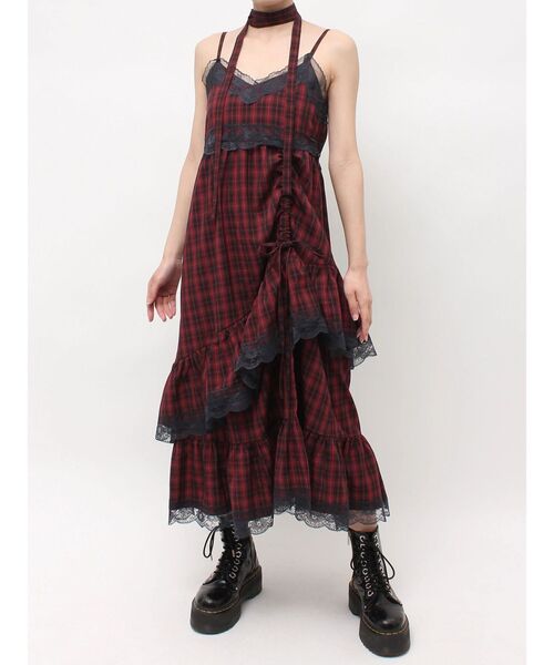 ワンピース レースドッキングアシメヘムキャミワンピースの画像
