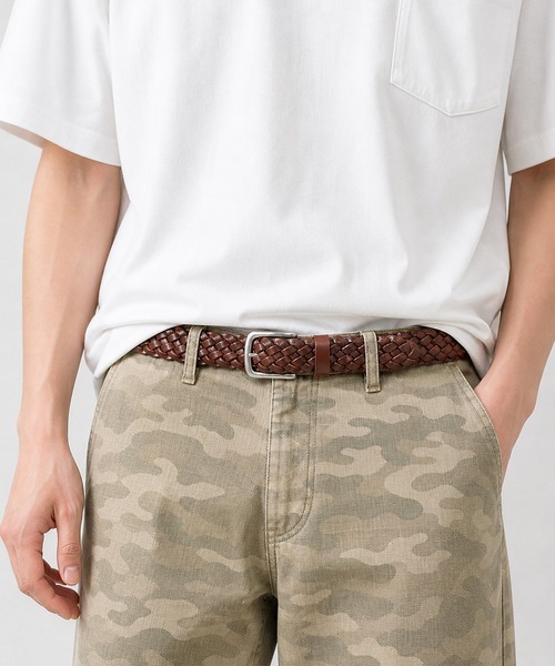 Levi's（リーバイス） ベルト 編み込み レザー ベルト メッシュ ピン