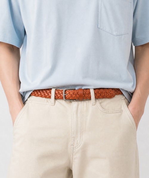 Levi's（リーバイス） ベルト 編み込み レザー ベルト メッシュ ピン