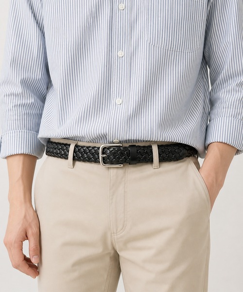 Levi's（リーバイス） ベルト 編み込み レザー ベルト メッシュ ピン