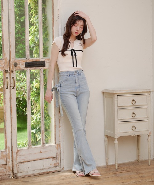 ニット セーター lace collar knit tops / レース襟ニットトップス レディースの画像