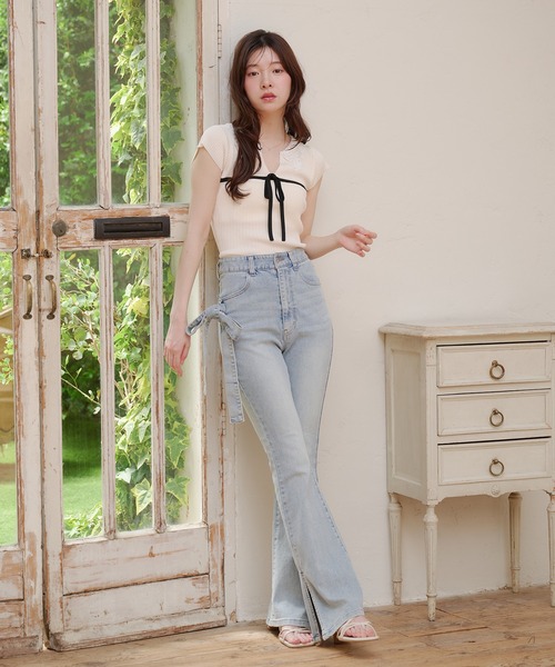 ニット セーター lace collar knit tops / レース襟ニットトップス レディースの画像