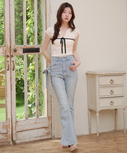 ニット セーター lace collar knit tops / レース襟ニットトップス レディースの画像