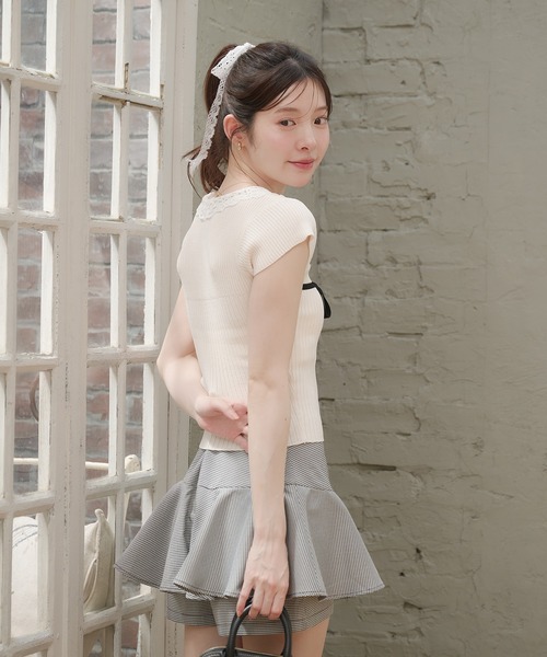 ニット セーター lace collar knit tops / レース襟ニットトップス レディースの画像