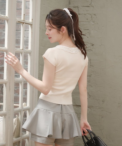 ニット セーター lace collar knit tops / レース襟ニットトップス レディースの画像