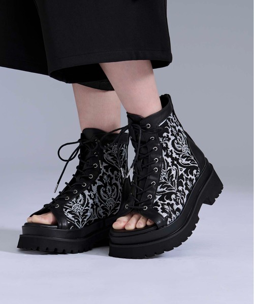 Ellno Loset（エルノロゼット） 厚底 サンダル ダマスクジャガード