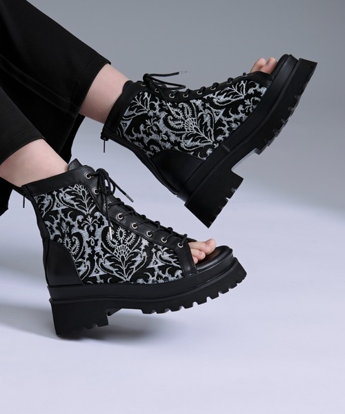 Ellno Loset（エルノロゼット） 厚底 サンダル ダマスクジャガード
