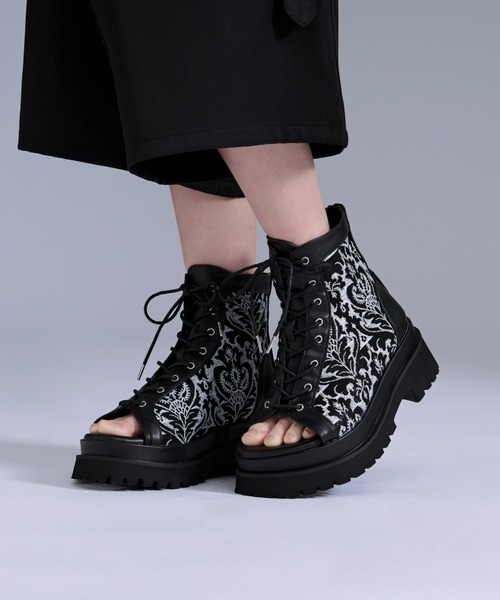 Ellno Loset（エルノロゼット） 厚底 サンダル ダマスクジャガード