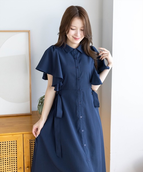 新入荷G/FORE韓国ジーフォアレディースワンピースsizeMネイビー CLEAR BASIC ワンピース 夏 半袖 「低身長対応／サイズ展開あり