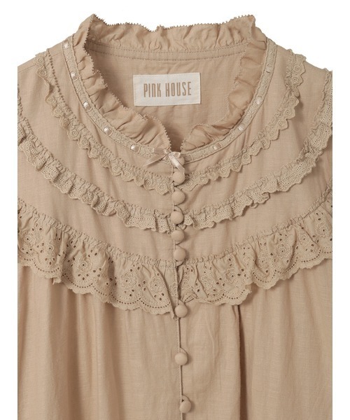 PINK HOUSE ピンクハウス レースニットチュニック ワンピース　半袖 PINK HOUSE（ピンクハウス） ワンピース 半袖 レース使いワンピース