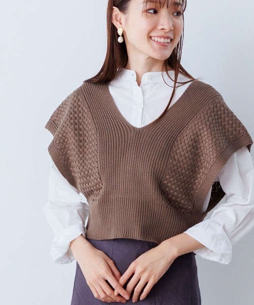 OMNES（オムネス） ベスト ジレ 2WAYカシュクールニットベスト