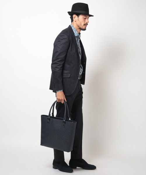 【未使用級】MEN'S BIGI トートバッグ シュリンクレザー ヘリンボーン MEN'S BIGI トートバッグ シュリンクレザーへリンボン型押し