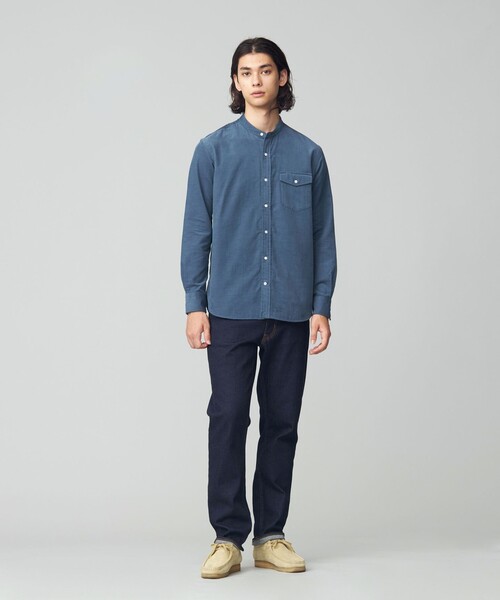 シャツ ブラウス Wフェイス キャラメルコールバンドカラー シャツ  