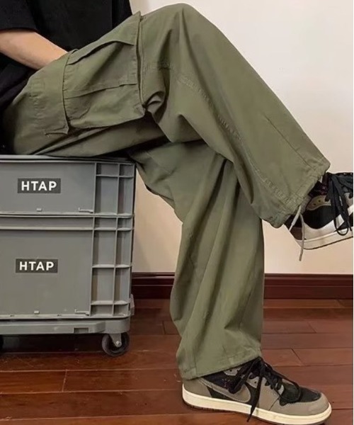 新品 PWCIRCULUS M 裾2WAY ヘムスピンドル ワイド カーゴパンツ 裾スピンドル付 / 伸縮性あり 】【MEN】ベルト付 ヘムスピンドル