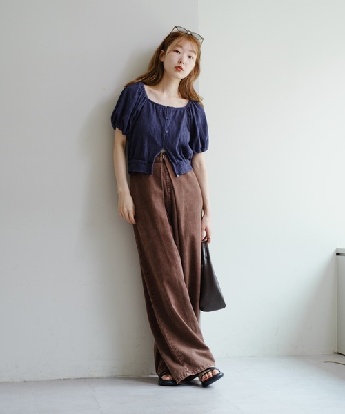 Kastane◎デニムスリットワイドパンツ