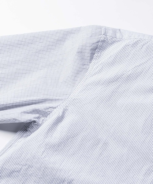 quadro シャツ 超長綿コットンタイプライター切替スタンドカラーシャツ