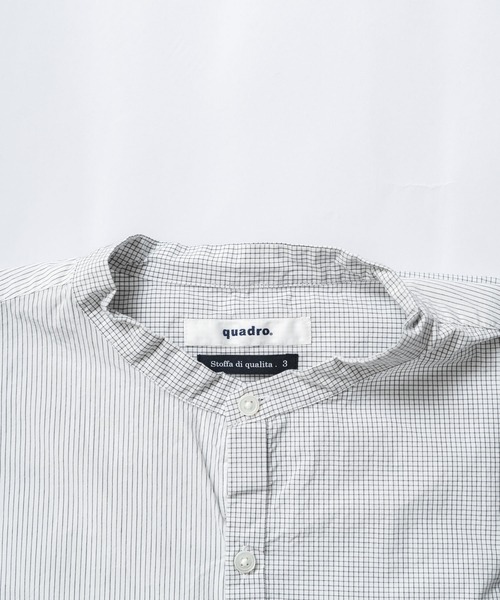 quadro シャツ 超長綿コットンタイプライター切替スタンドカラーシャツ
