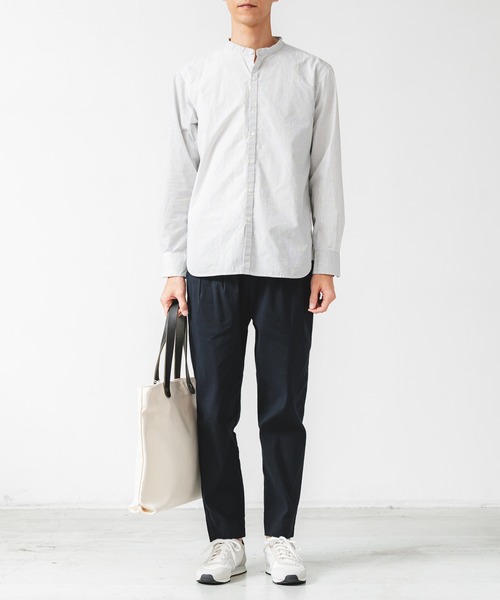 quadro シャツ 超長綿コットンタイプライター切替スタンドカラーシャツ