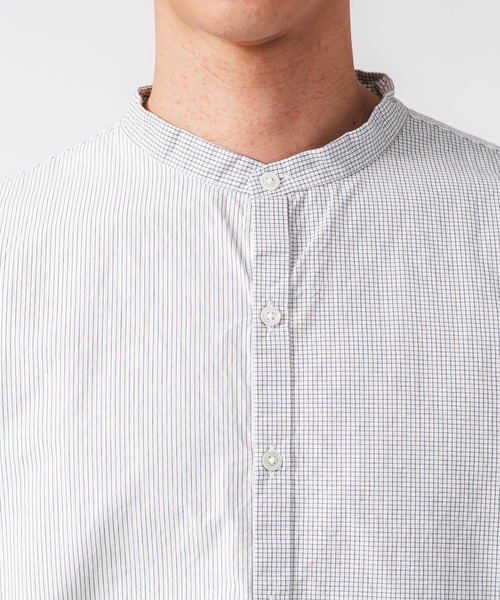 quadro シャツ 超長綿コットンタイプライター切替スタンドカラーシャツ