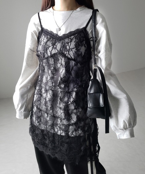 キャミソール 「 ２color 」チュールドッキングレースチュニックキャミソール ／ tulle docking lace tunic camisol