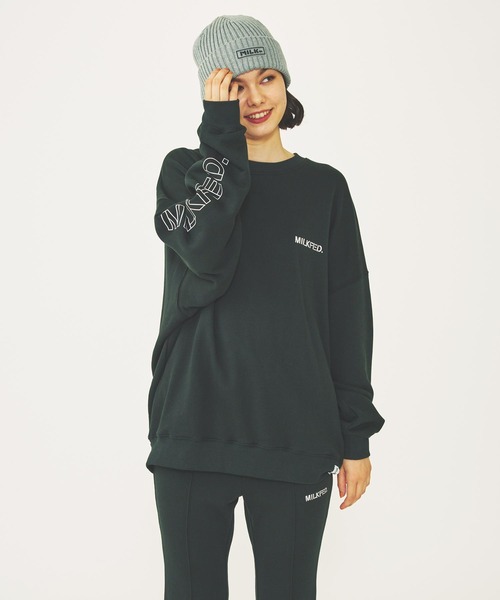 MILKFED. STENCIL LOGO BASIC SWEAT TOP ミルクフェド ロゴベーシックスウェット トップス カジュアル ブラック オートミール 103243012001 MILKFED. STENCIL LOGO BASIC SWEAT TOP ミルクフェド ロゴ