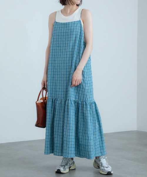 HEILIS ワンピース チェック柄ティアードキャミソールワンピース