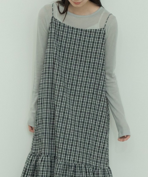 HEILIS ワンピース チェック柄ティアードキャミソールワンピース
