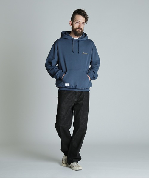 Schott ネイビー フルジップパーカー LEATHER ELBOW PATCH ZIP HOODED SWEAT/レザー エルボーパッチ ジップ