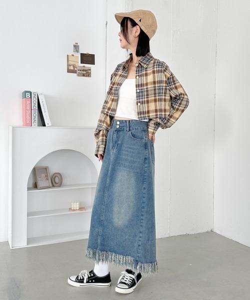 ブラウス シャツ シアーチェック短丈フードブラウス レディース CLEA ブラウス シャツ ショート丈チェックシャツ レディース