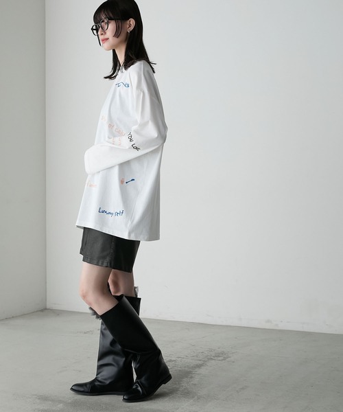 forksy. tシャツ 「forksy.」ランダム落書きロゴ刺繍ロングT