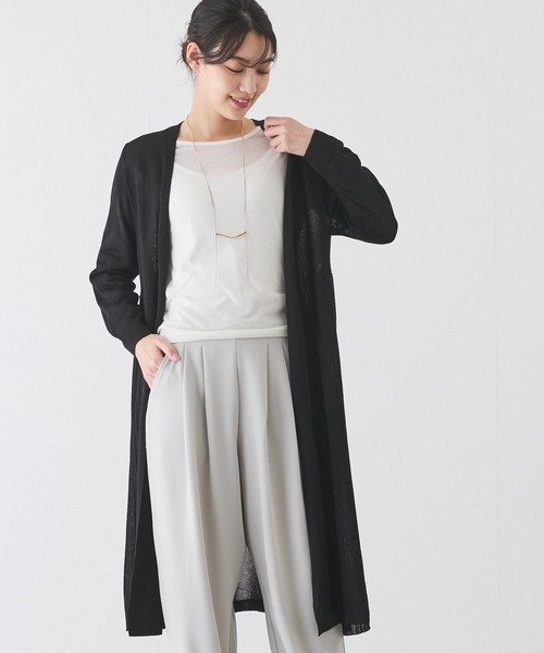 Tororo　黒いプリーツデザインのロングスリーブカーディガン JAYRO（ジャイロ） カーディガン サイドプリーツロングカーディガン