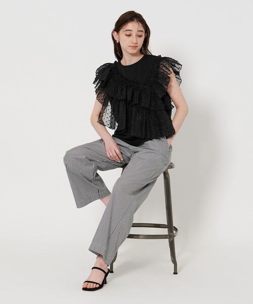 UNITED ARROWS tシャツ プリーツフリル コンビ カットソー BLK
