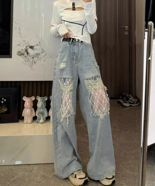 新品タグ付き【トミージーンズ】ダメージ加工 デニムパンツ ジーンズ L ジーンズ デニム デニムパンツ ダメージ加工 パンツ レディース