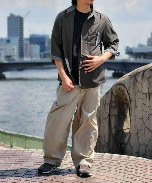 ikka（イッカ） 七分袖 シャツ 7分袖リネン混切り替えポケットシャツ