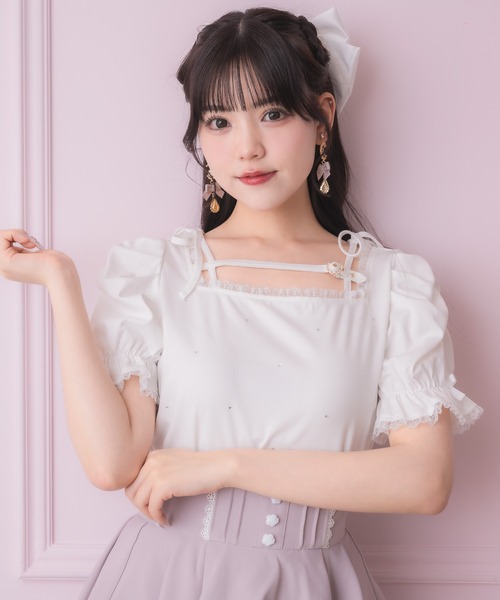 tシャツ デコルテベルトデザイントップス レディース