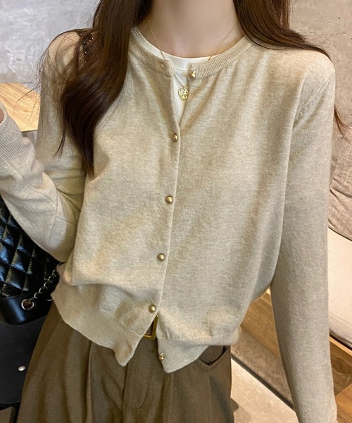 SEU カーディガン 金ボタンニットカーディガン ラウンドネック