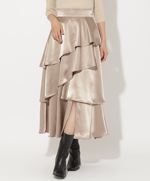 マチャットサテンフリルアシメトリースカート AND COUTURE（アンドクチュール） ロング スカート 夏 サテンアシメ