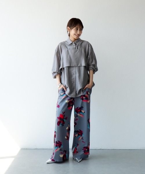 Jines（ジネス） パンツ ペイントフラワープリントパンツ レディース