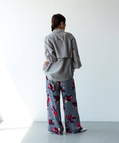 Jines（ジネス） パンツ ペイントフラワープリントパンツ レディース