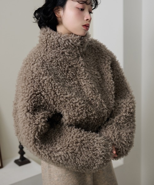 ブルゾン アウター 厚手 stand collar boa zip up short blouson