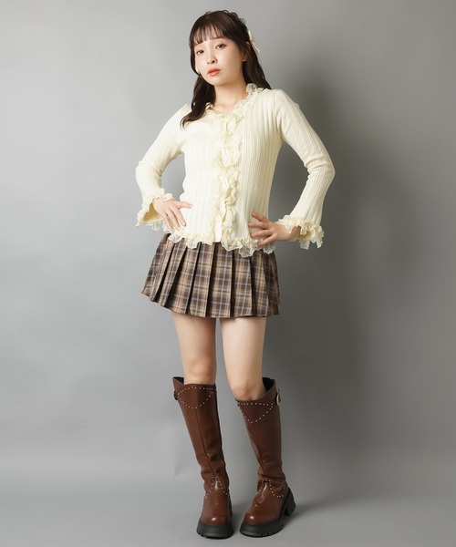 なるんちゃん XL ^_^ ツーピース チェックニット+ミニスカート ニットスカート ミニ ブロックチェック柄 大人 カジュアル タイト