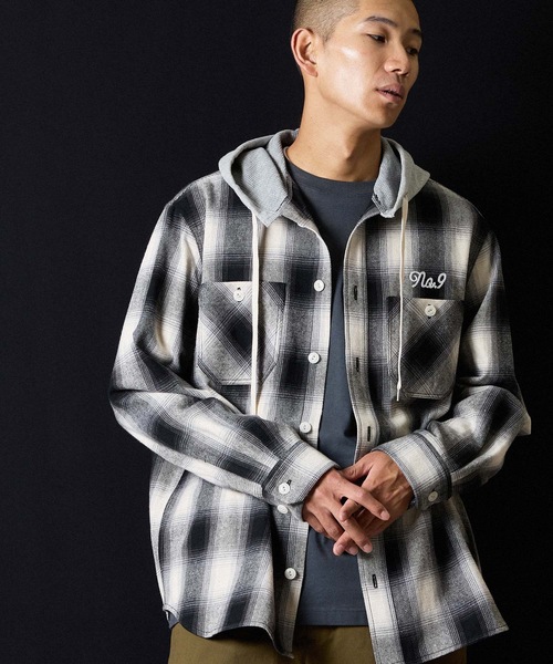 ナンバーナイン　フードネルシャツ　サイズ2 NUMBER (N)INE（ナンバーナイン） シャツ COTTON OMBRE PLAID FLANNEL