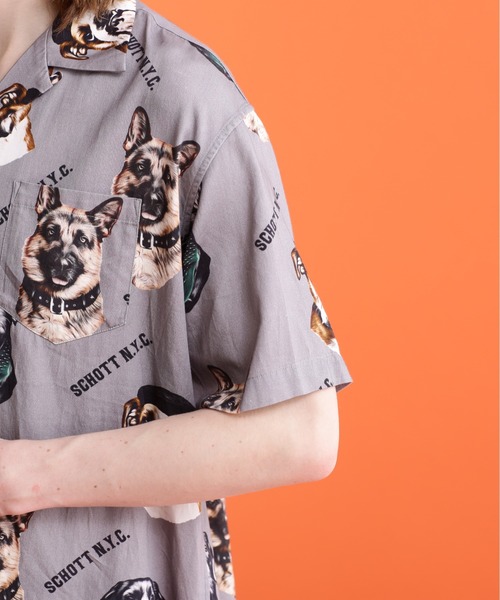 「schott」 半袖シャツ L グリーン メンズの画像
