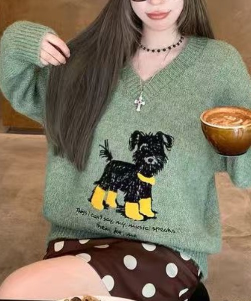 gimmeacarrot 犬用カラフルニットセーター Achic（アシック） ニット セーター 犬柄ニットトップス レディース